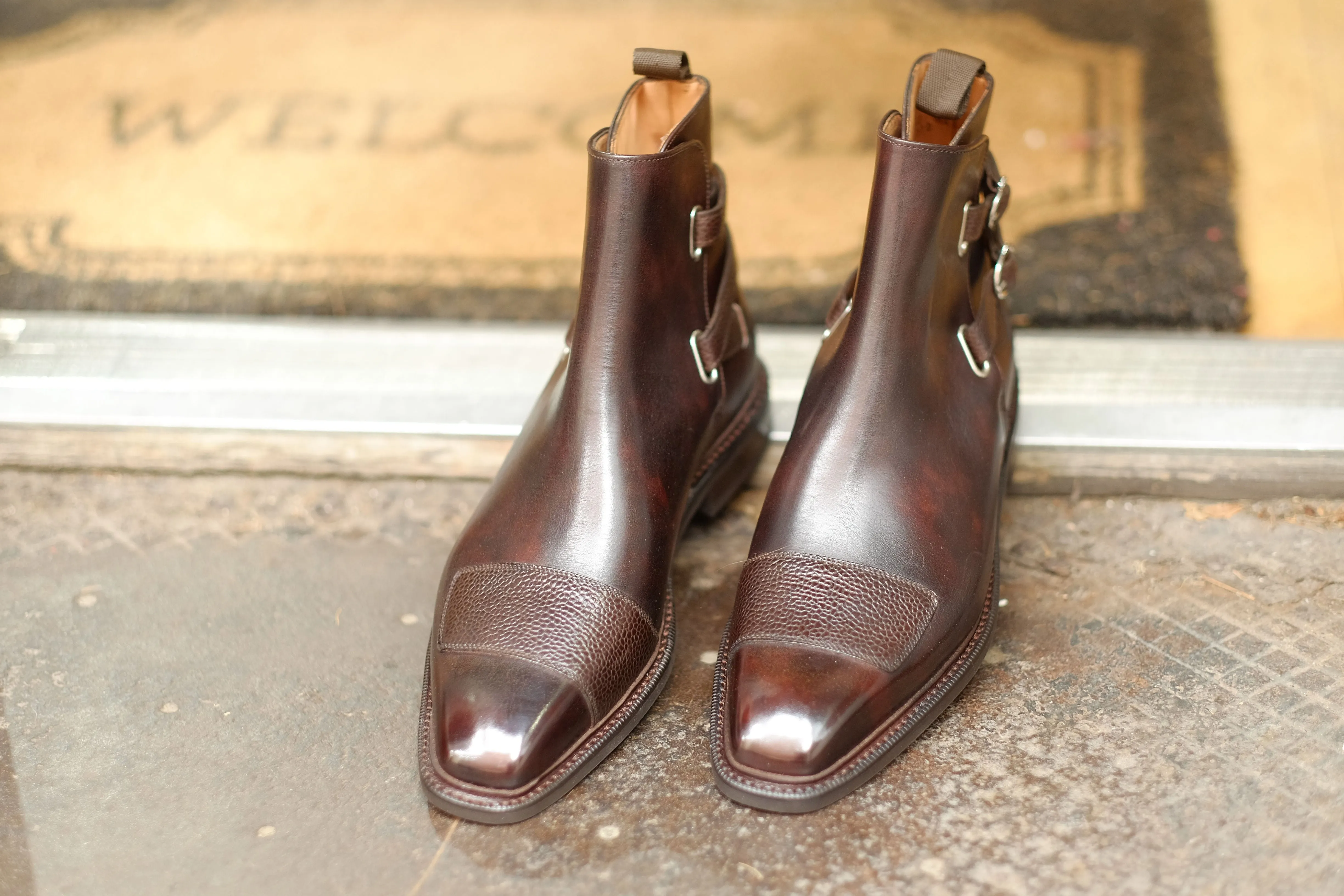 Barbosa - MTO - Dark Brown Museum Calf / Mid Brown Scotch Grain - MGF Last - Studded Rubber Sole - Storm Welt