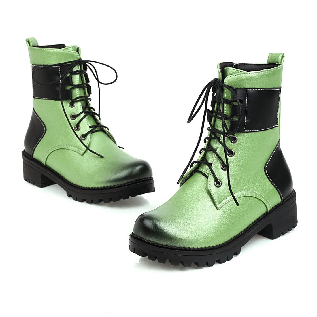 Bigsizeheels Colorblock retro fashion Martin boots - Green