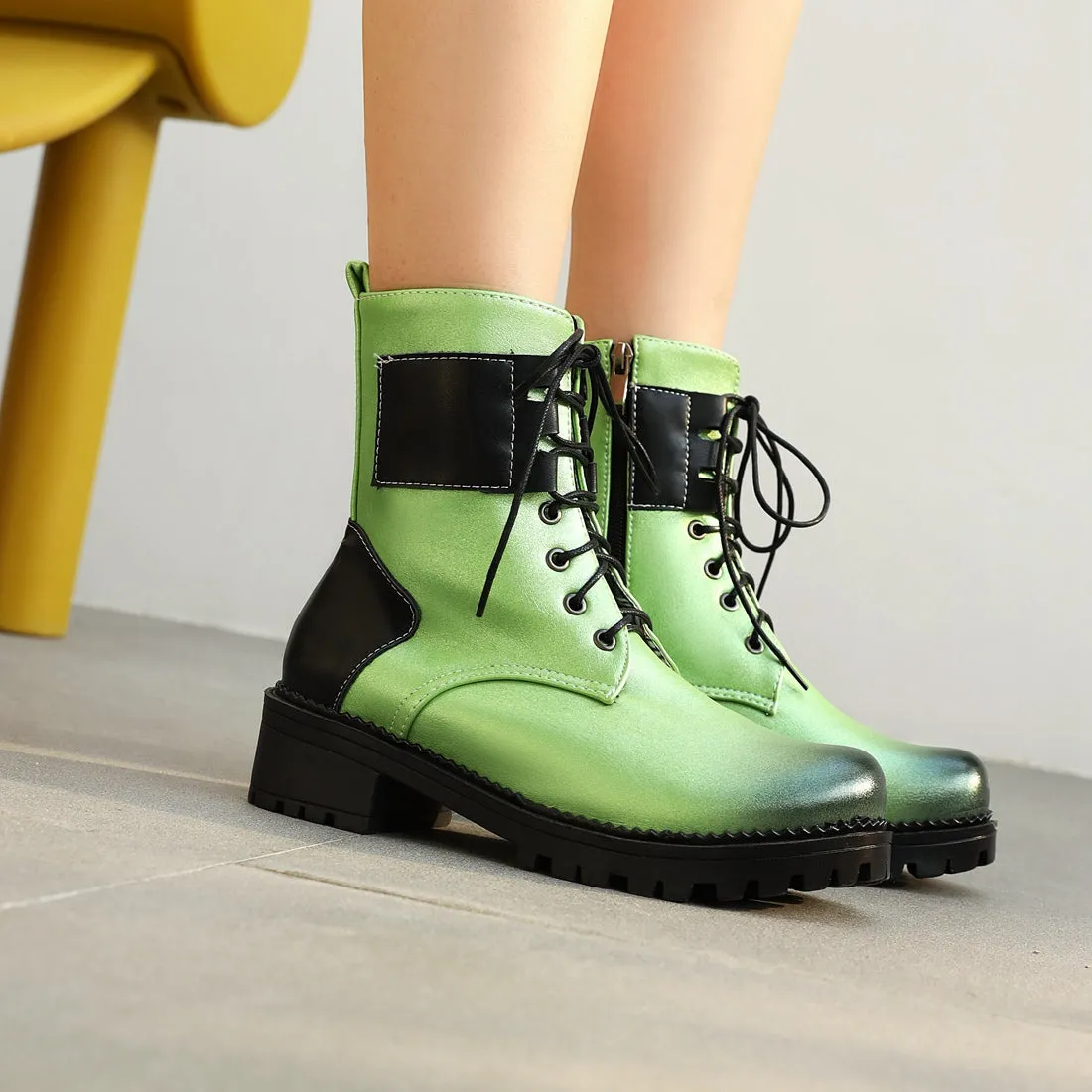 Bigsizeheels Colorblock retro fashion Martin boots - Green