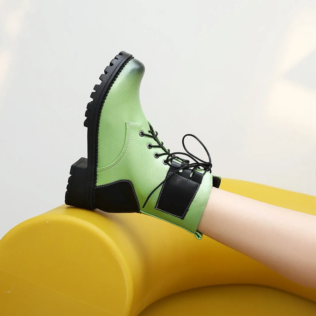 Bigsizeheels Colorblock retro fashion Martin boots - Green