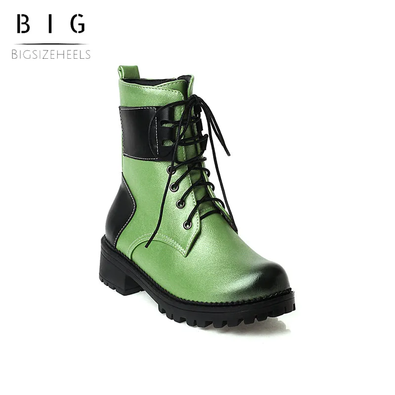 Bigsizeheels Colorblock retro fashion Martin boots - Green