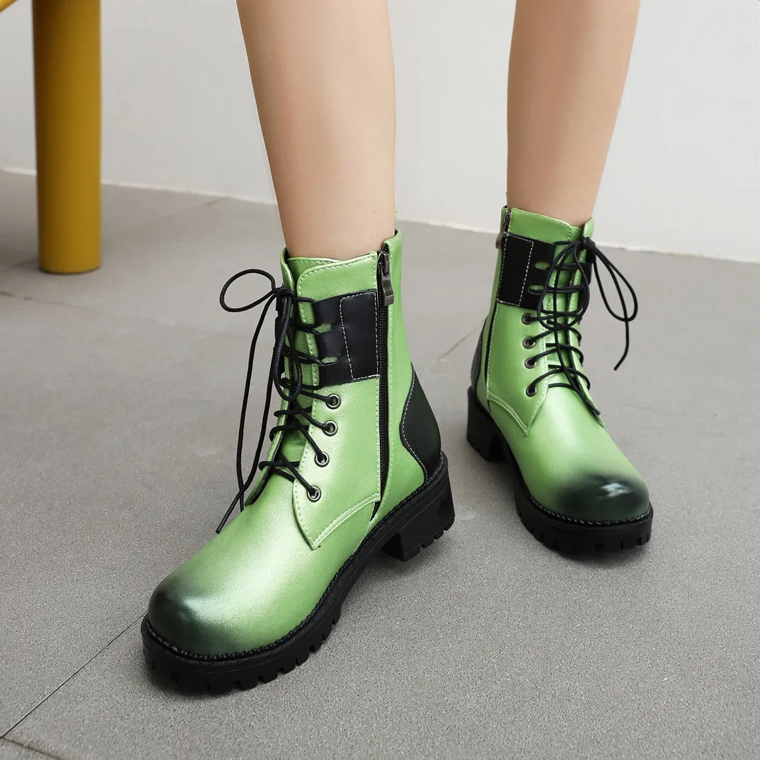 Bigsizeheels Colorblock retro fashion Martin boots - Green