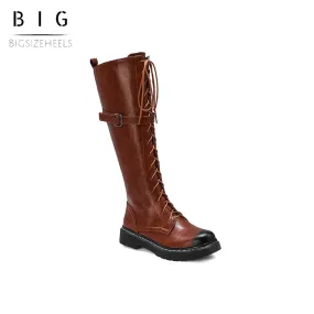 Bigsizeheels Skinny Legs Retro Solid Color Martin Boots - Brown