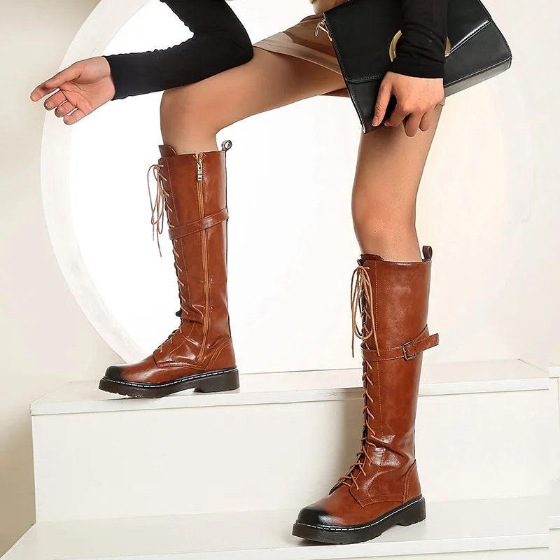 Bigsizeheels Skinny Legs Retro Solid Color Martin Boots - Brown