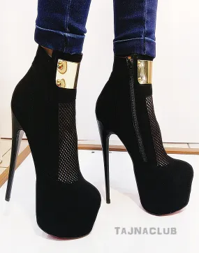 Black Platform Boots with Perforated Front