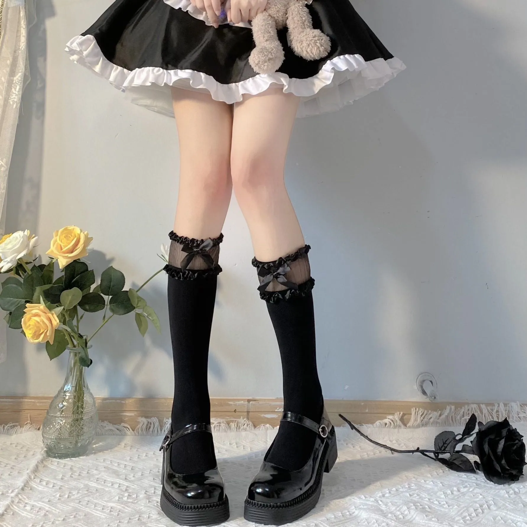 Bow Lace Lolita High Tube Socks