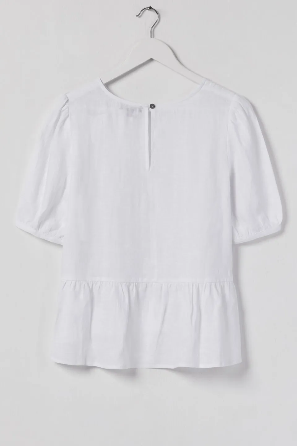 Capable SS White Puff Sleeve Frill Hem Linen Top