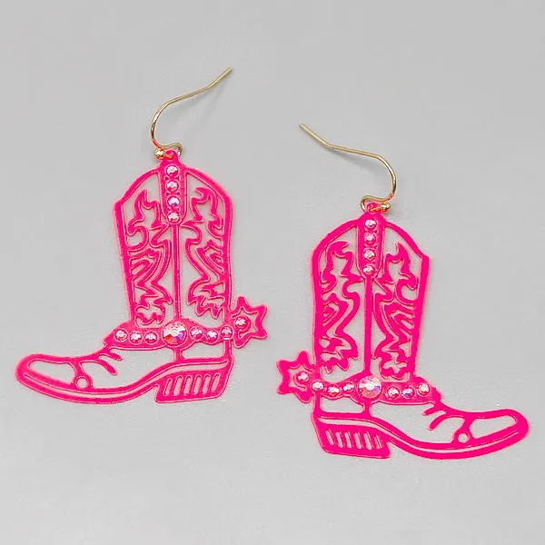 Color Coated Cowboy Boots Filigree Drop Earrings