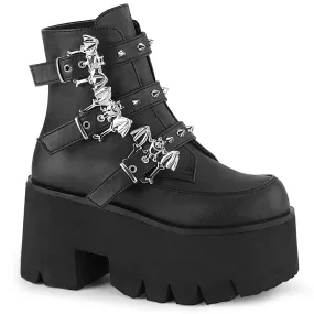 Demonia ASHES-55 | Black Vegan Leather Ankle Boots