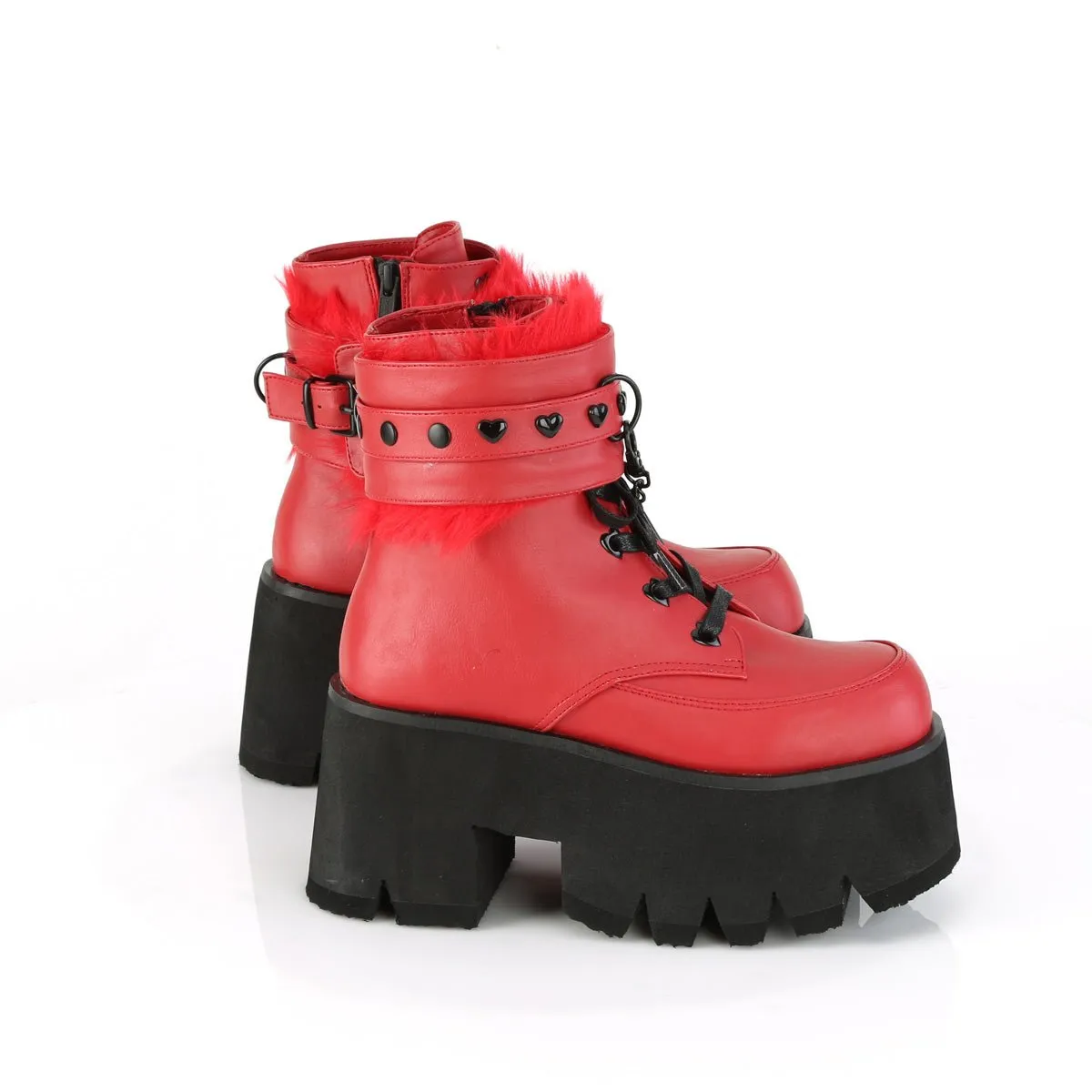 Demonia ASHES-57 | Red Vegan Leather Ankle Boots