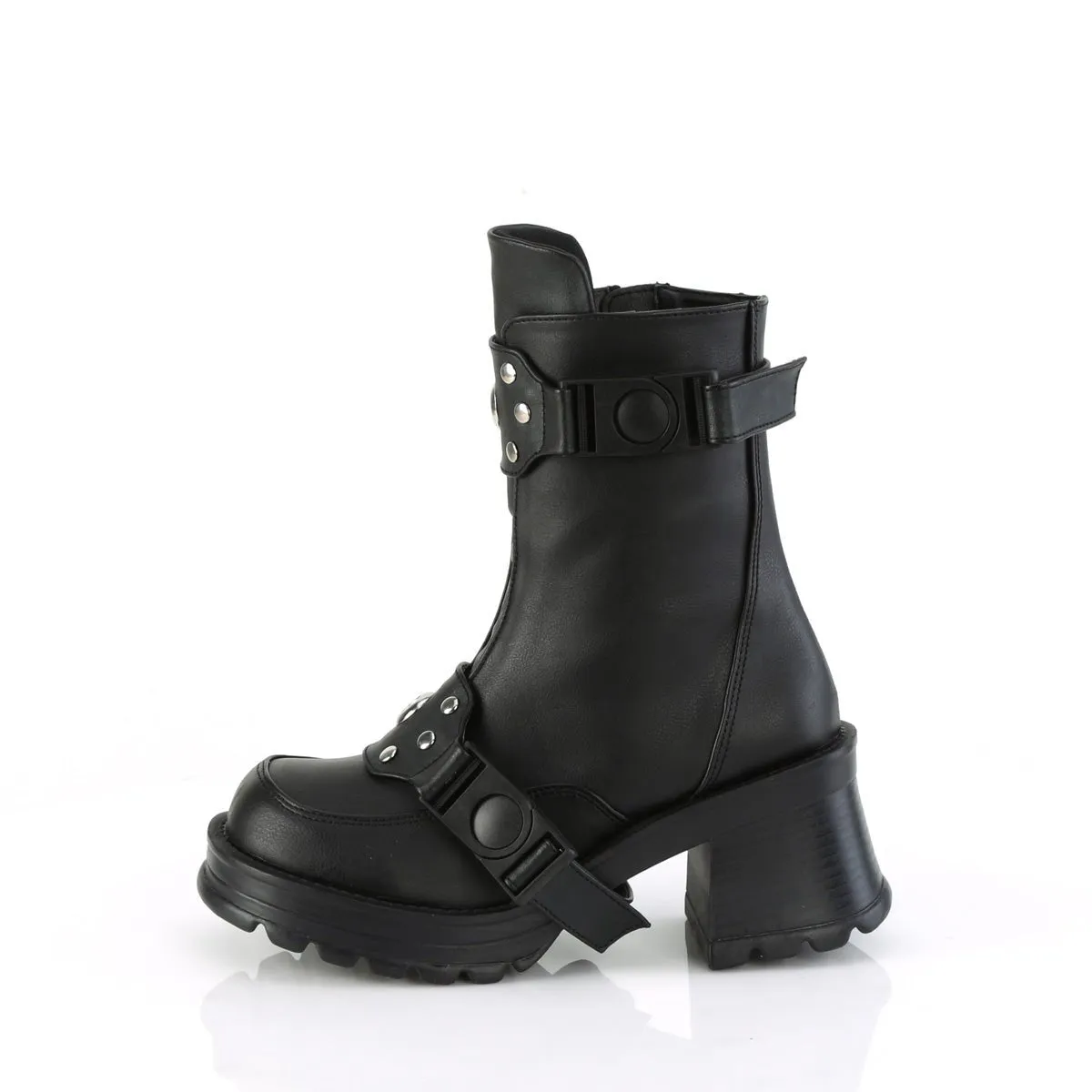 Demonia BRATTY-56 | Black Vegan Leather Ankle Boots