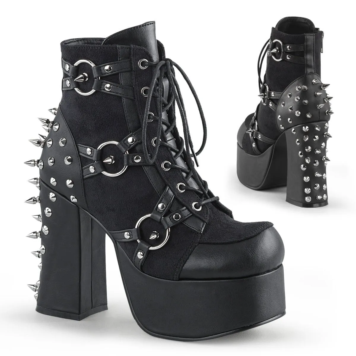 Demonia CHARADE-100 | Black Vegan Leather & Suede Ankle Boots