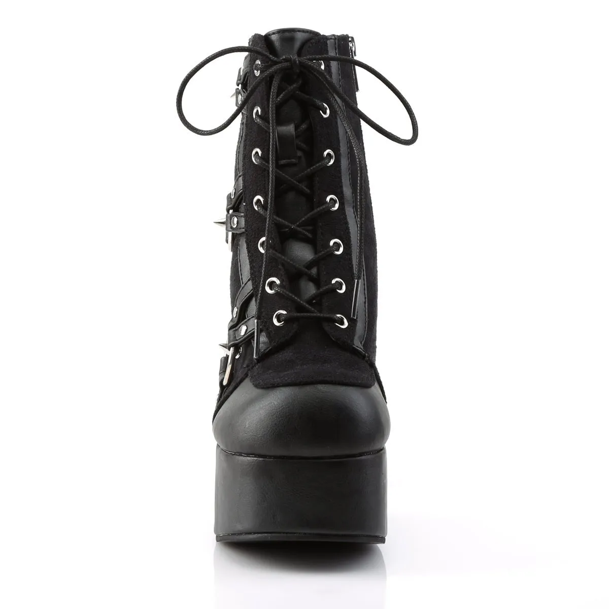 Demonia CHARADE-100 | Black Vegan Leather & Suede Ankle Boots