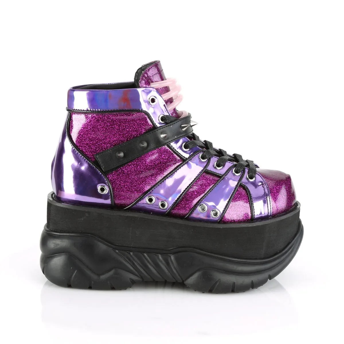 Demonia NEPTUNE-100 | Purple Glitter & Hologram Unisex Boots