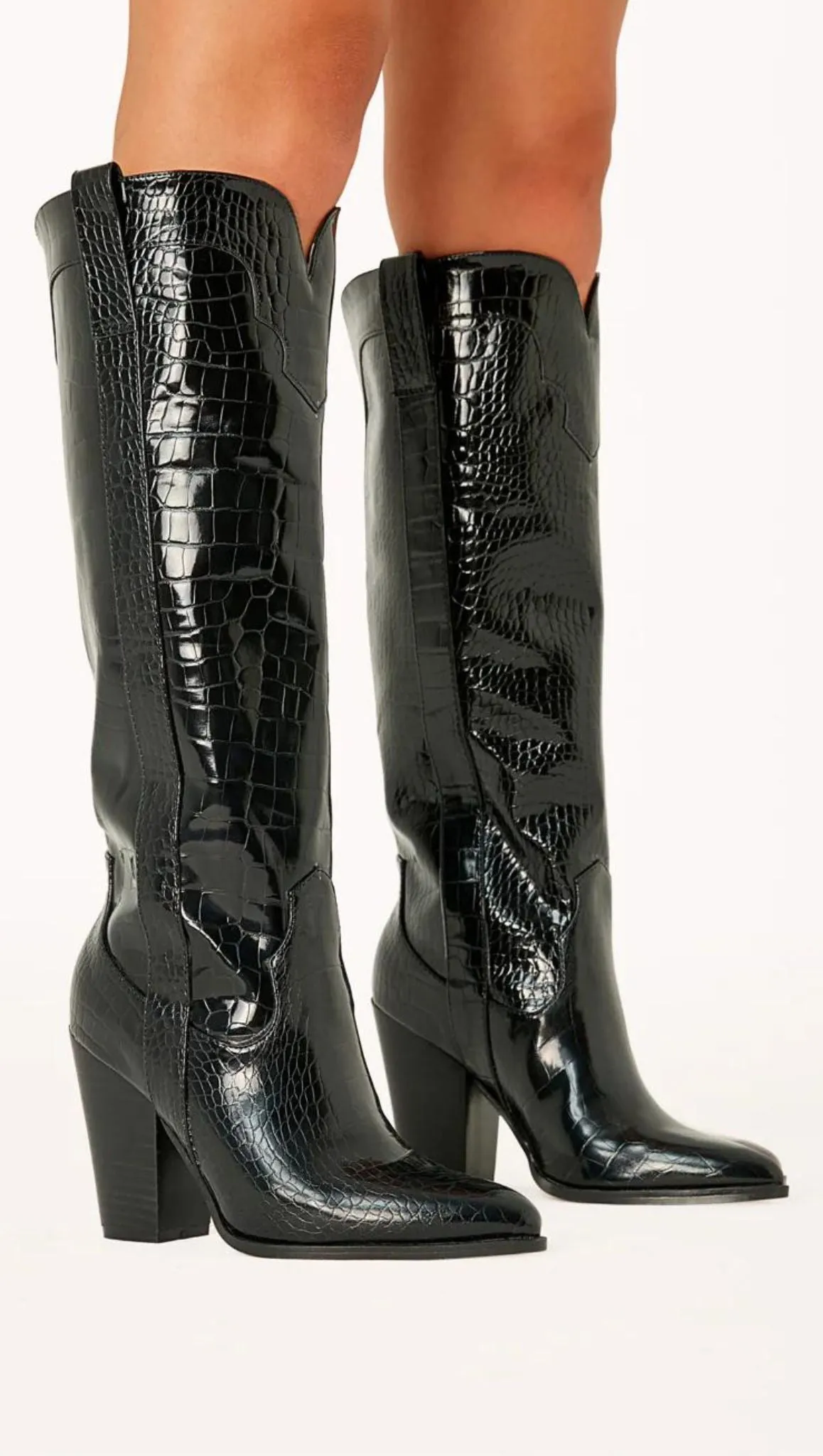 Francoise Boot - Shiny Black Croc