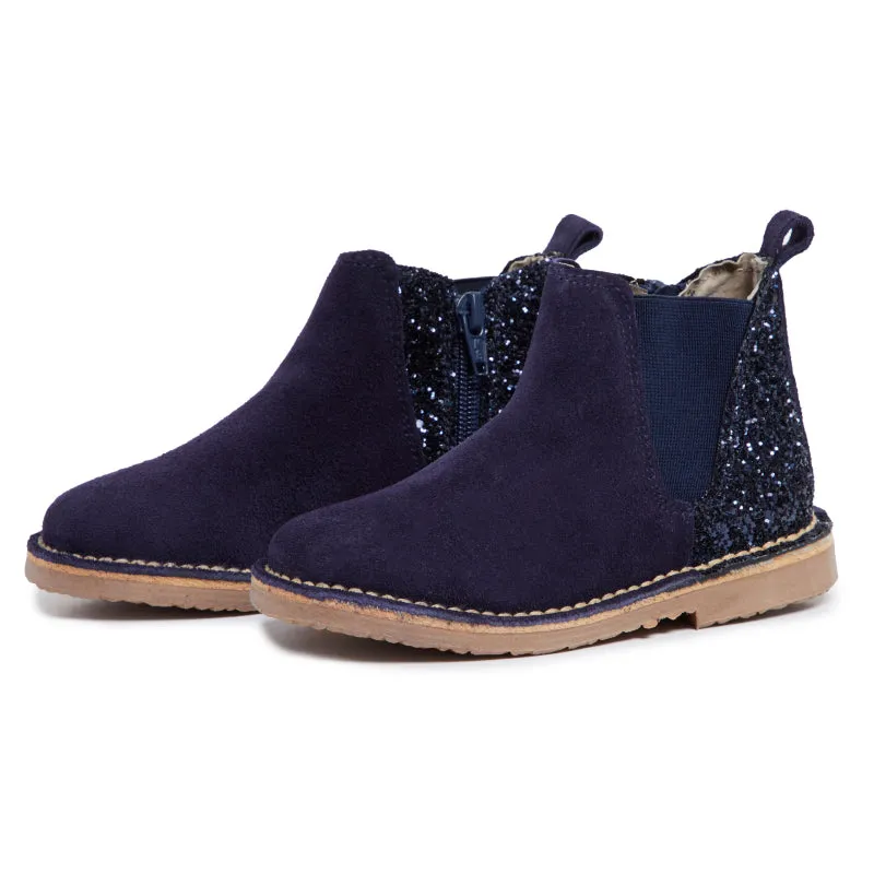 Glitter and Suede Chelsea Boots in Navy