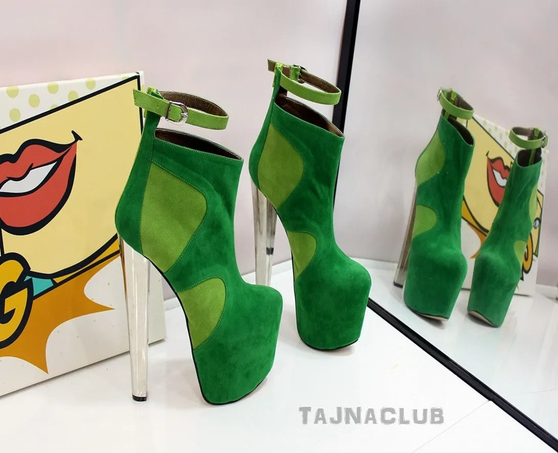 Green Suede Ankle Boots Platform High Heel Shoes