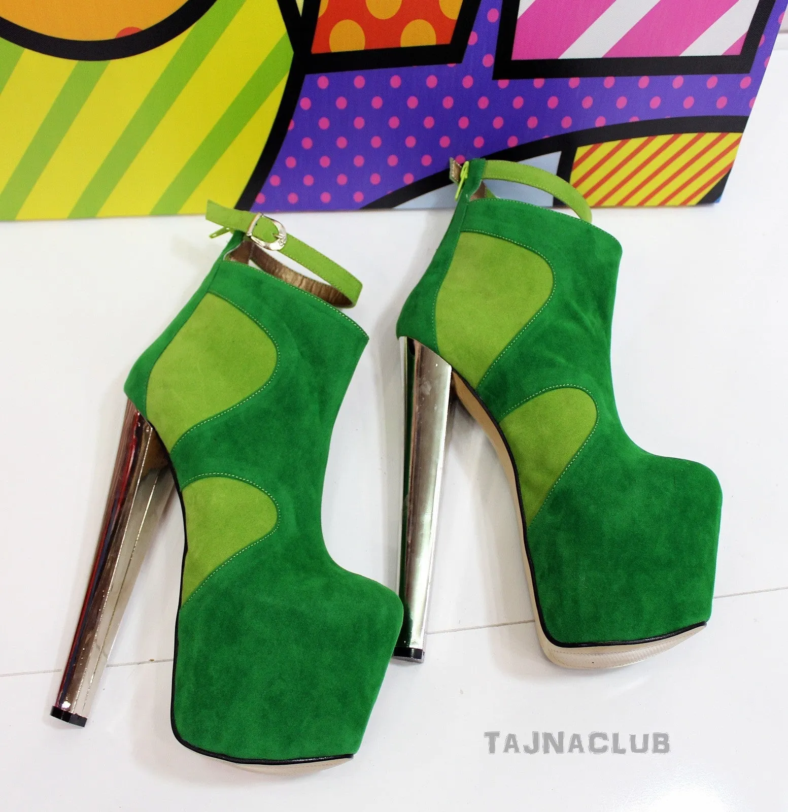 Green Suede Ankle Boots Platform High Heel Shoes