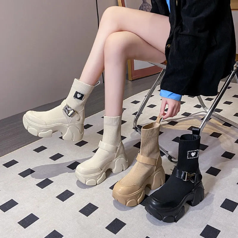 Height Increasing Insole Stretch Socks Martin Boots Summer  New Fashion Easy to Match Middle Boots Thick Bottom High Heel Boots