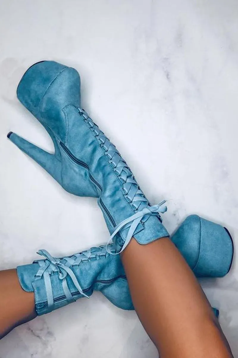 Hella Heels High BabyDoll 7inch Boots - Baby Blue