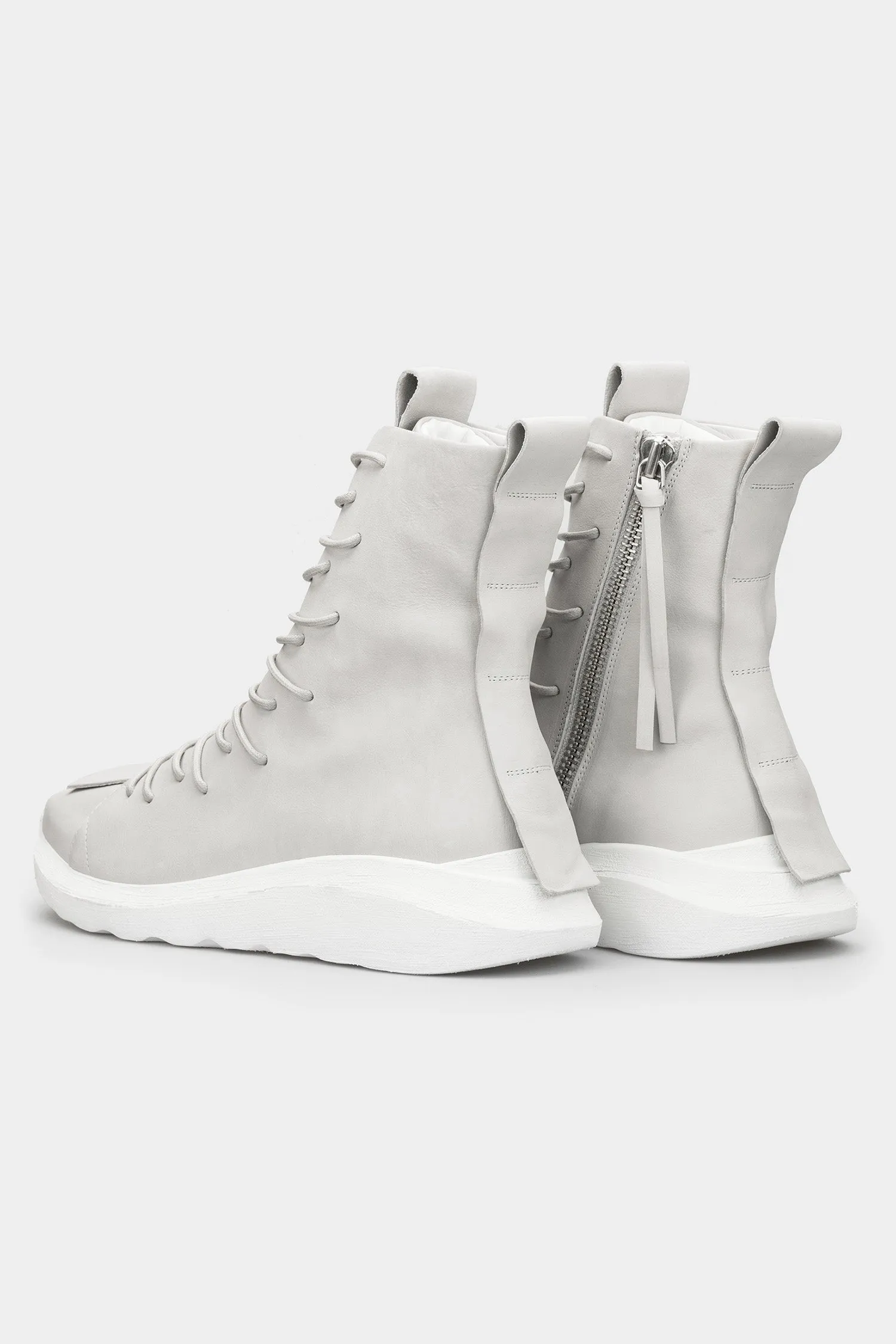 High top laced calf leather sneakers, Light grey