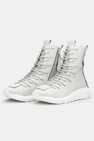 High top laced calf leather sneakers, Light grey