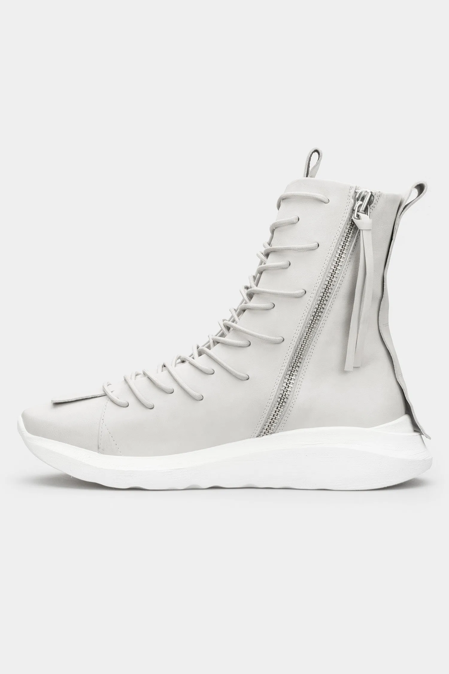 High top laced calf leather sneakers, Light grey