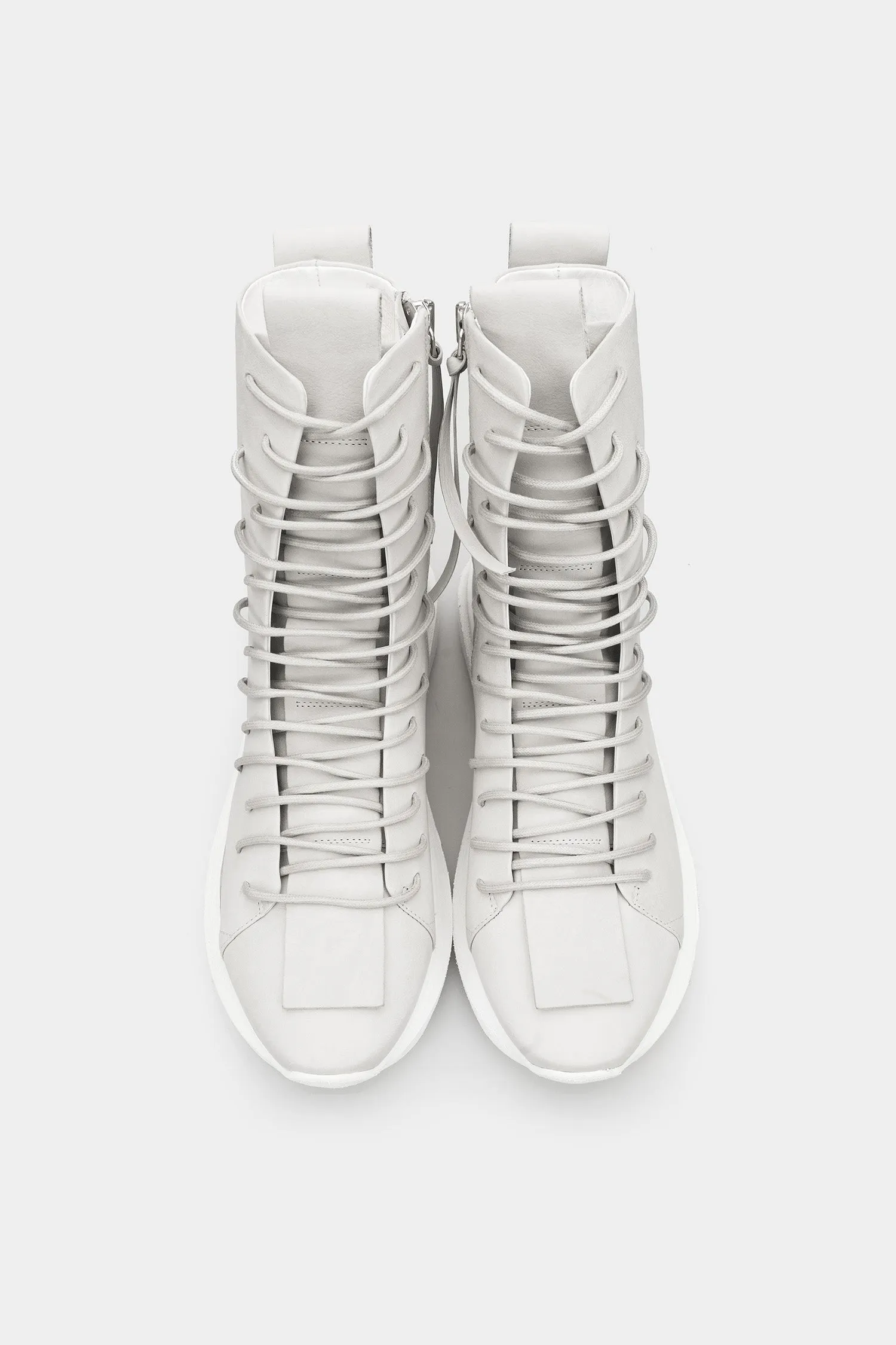 High top laced calf leather sneakers, Light grey