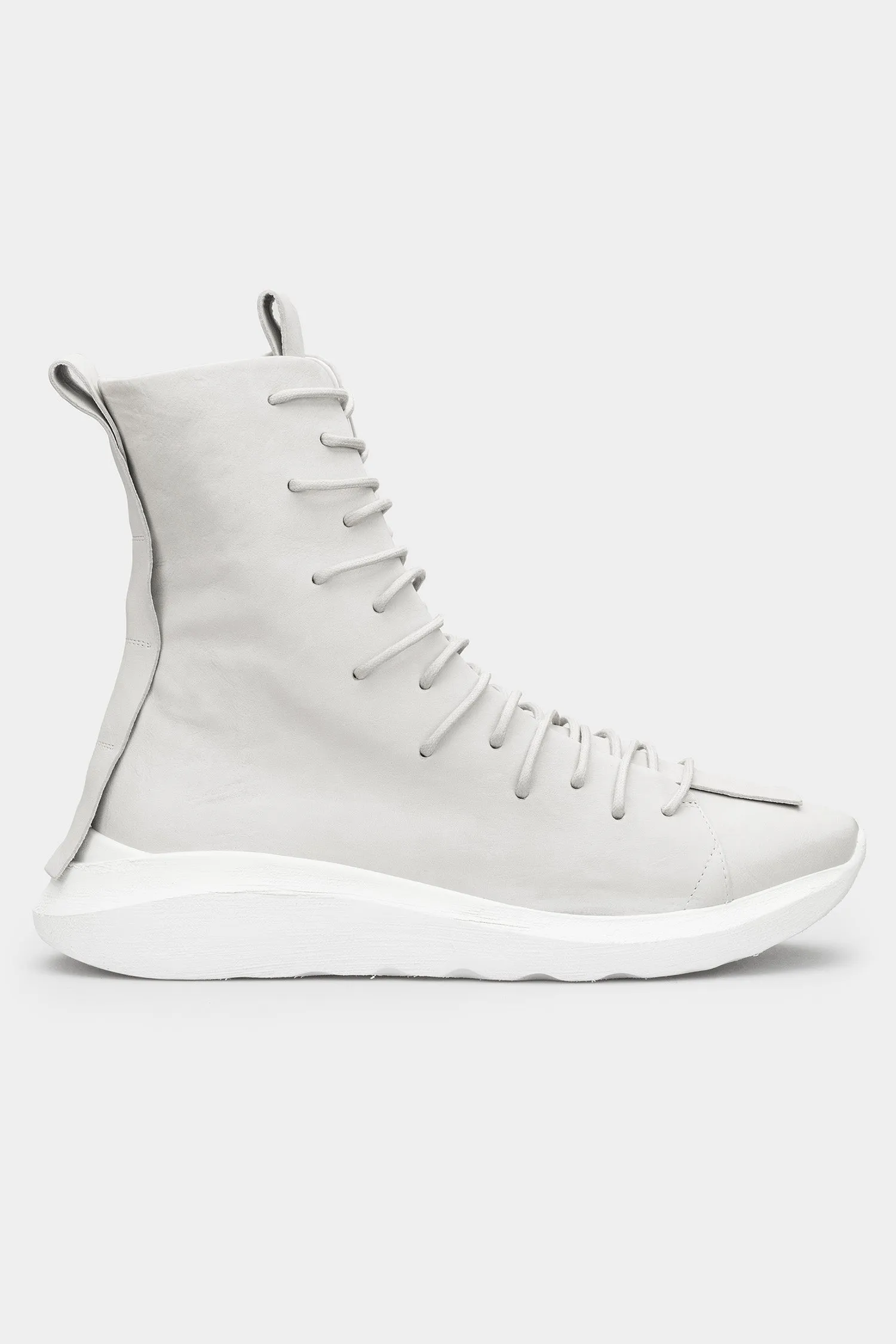 High top laced calf leather sneakers, Light grey