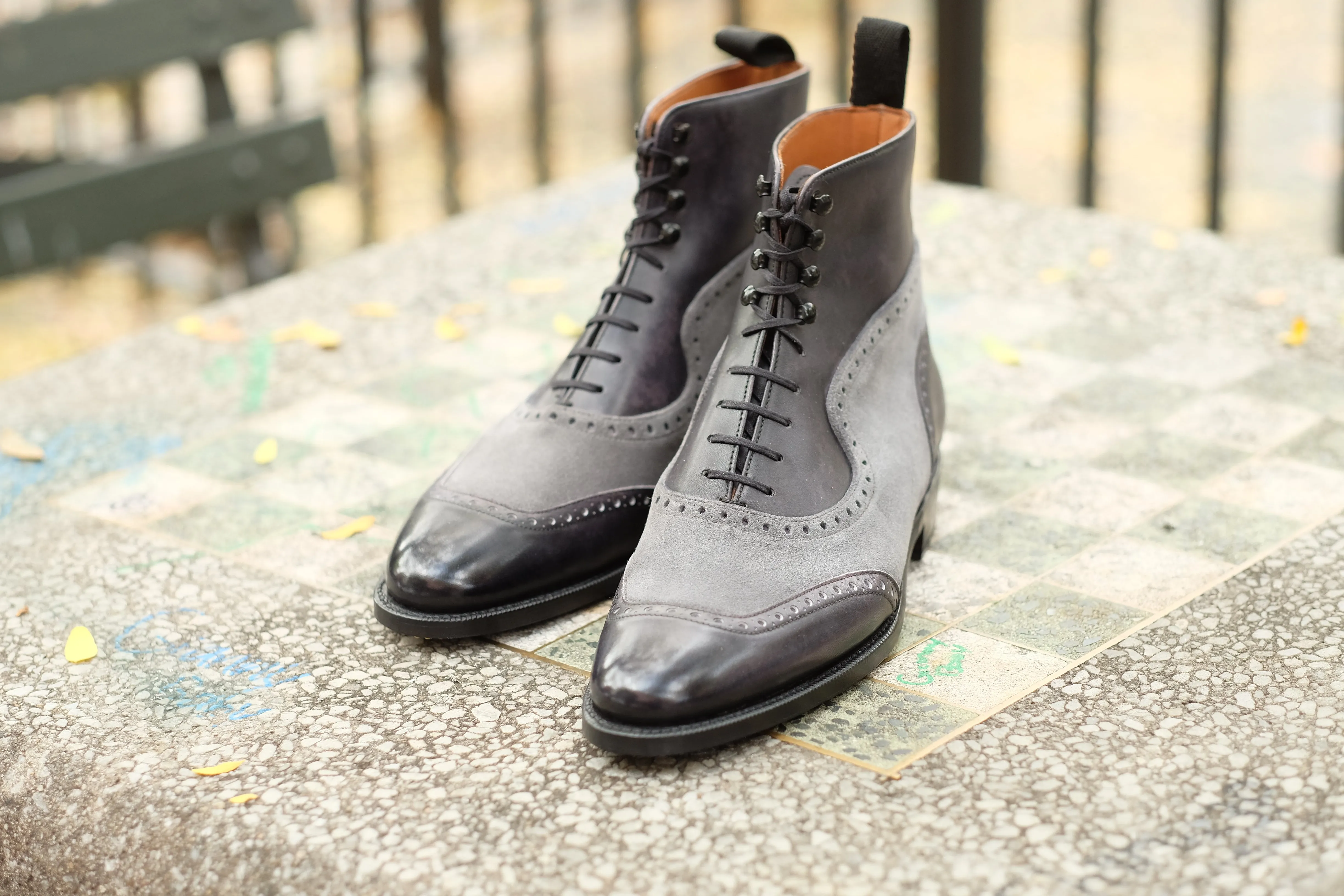 Pinehurst - MTO - Black Marble Patina / Light Grey Suede - TMG Last - Single Leather Sole