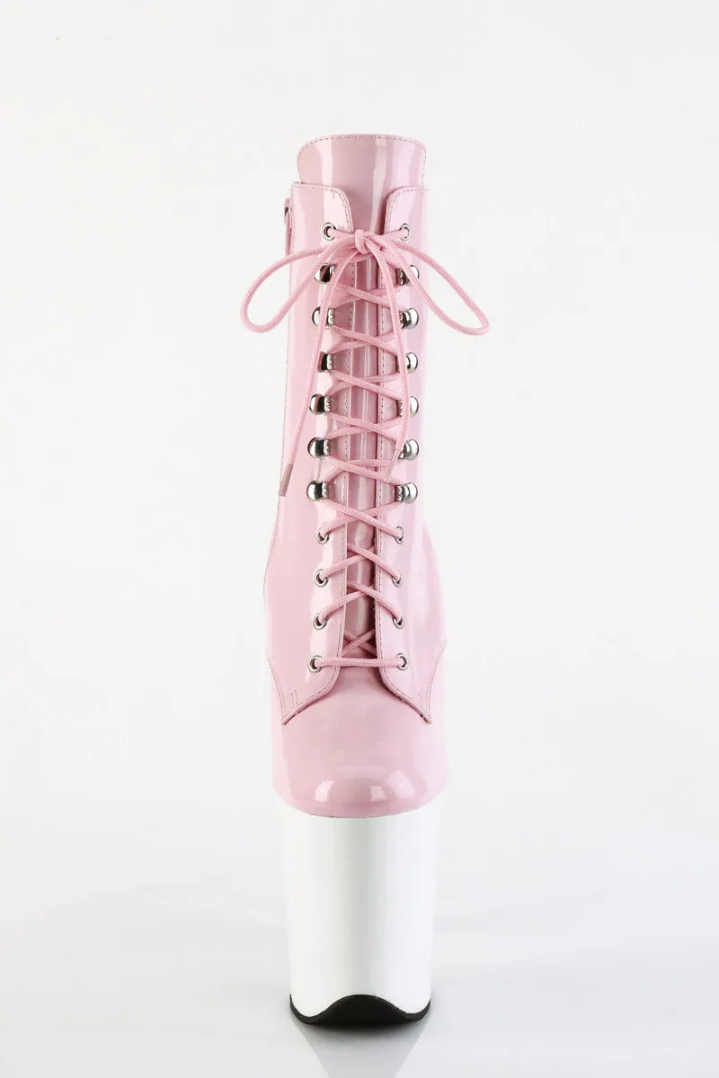 Pleaser USA Flamingo-1020 8inch Pleaser Boots - Patent Baby Pink/White