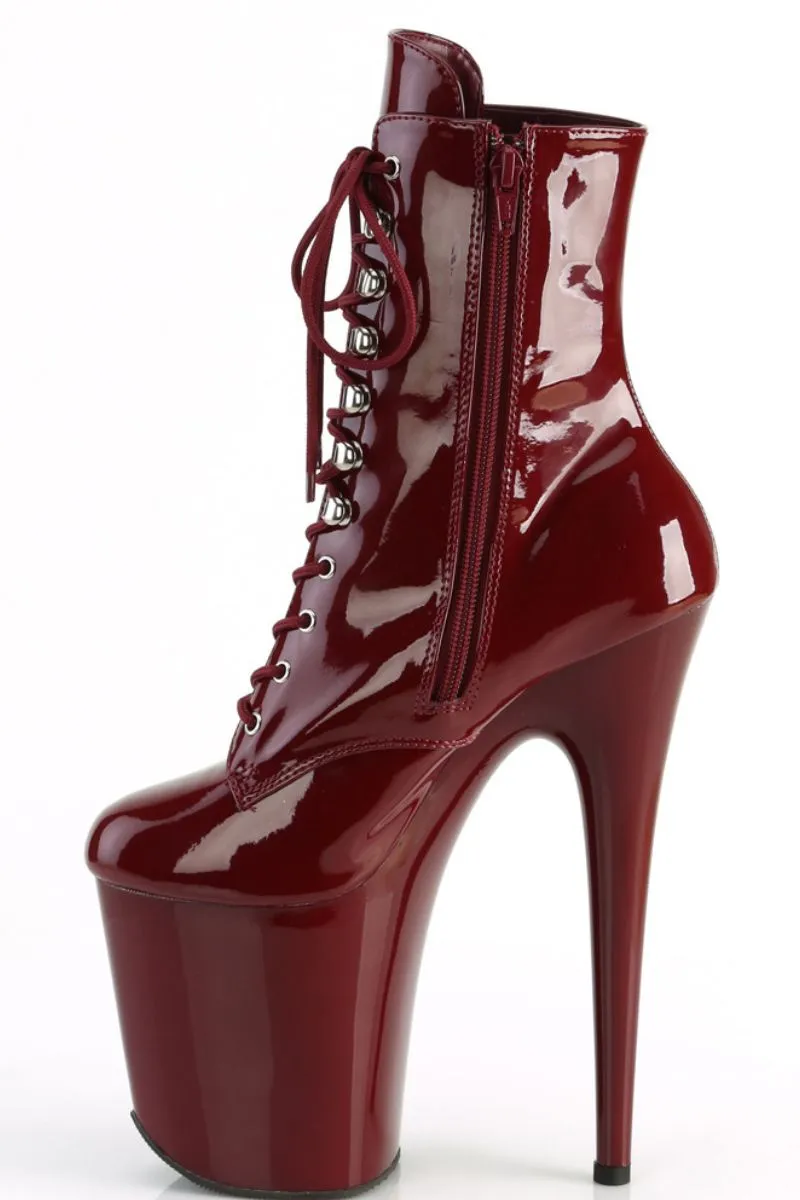 Pleaser USA Flamingo-1020 8inch Pleaser Boots - Patent Burgundy