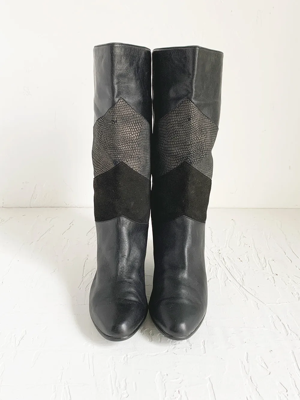 Salamander Black Leather and Suede Heeled Boots