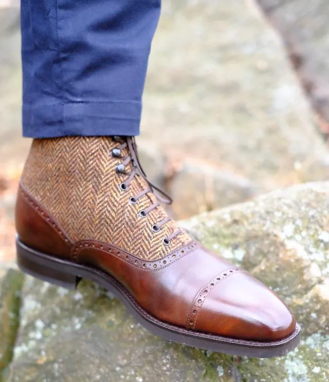 Seaview - MTO - Walnut Museum Calf / Gold Tweed - LPB Last - City Rubber Sole