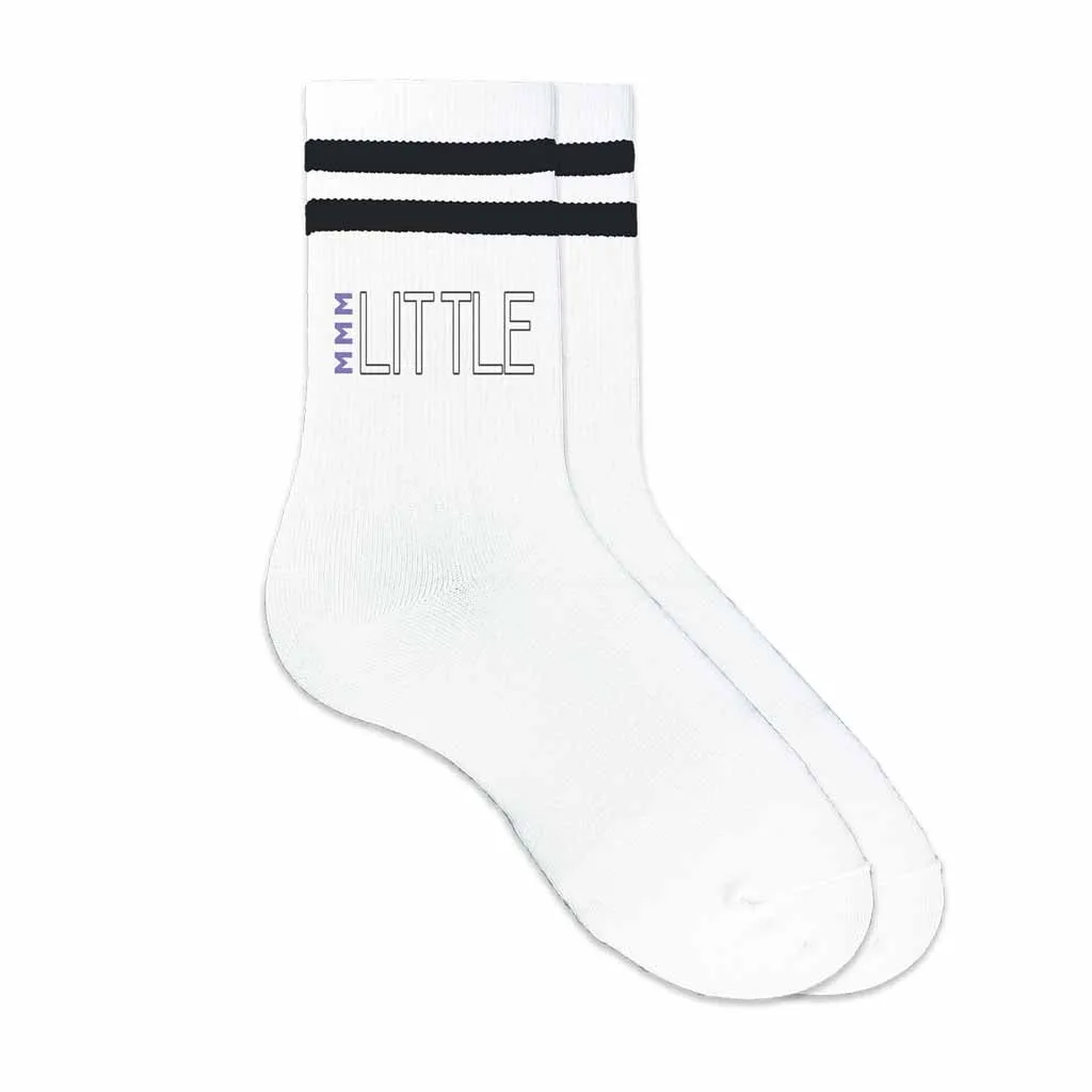 Sigma Sigma Sigma Sorority Socks for your Big and Little with Greek Letters on Striped Cotton Crew Socks