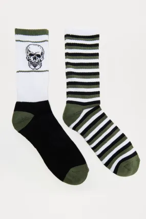 Skeleton Stripes Socks 2 Pack - Green/combo