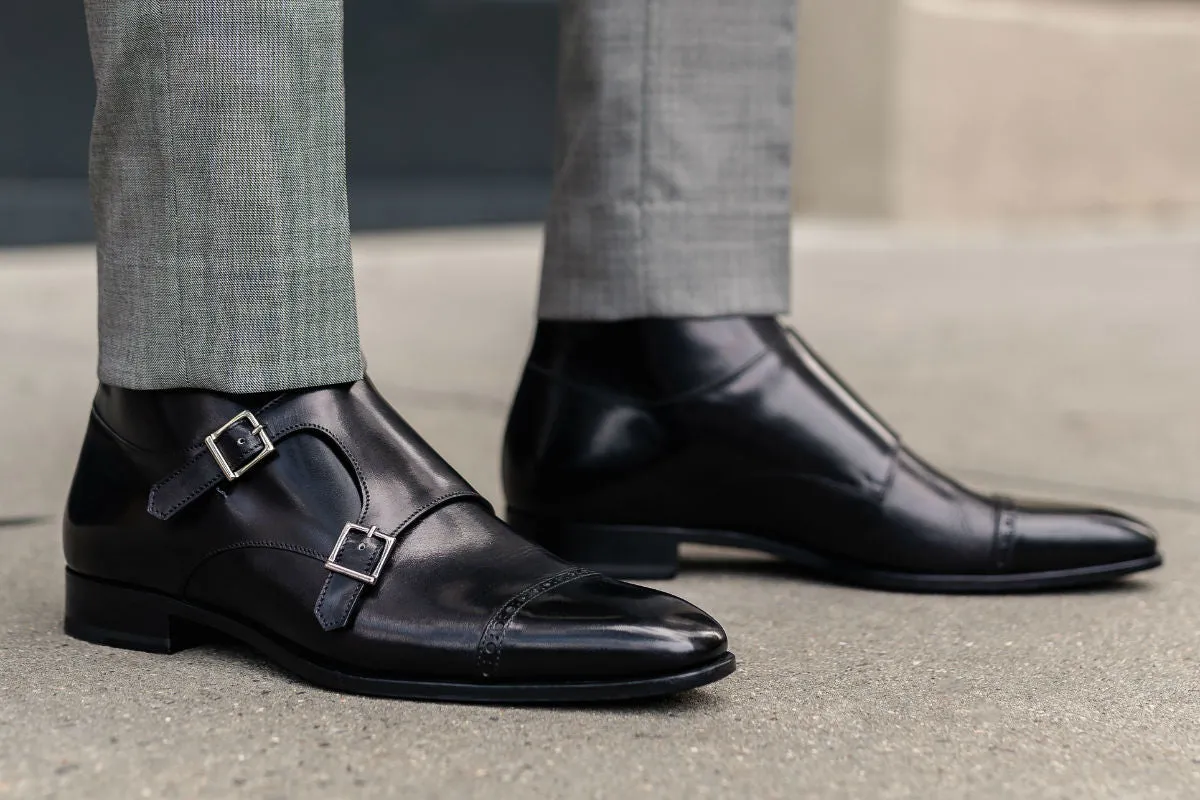 The Heston Double Monk Strap Boot - Nero