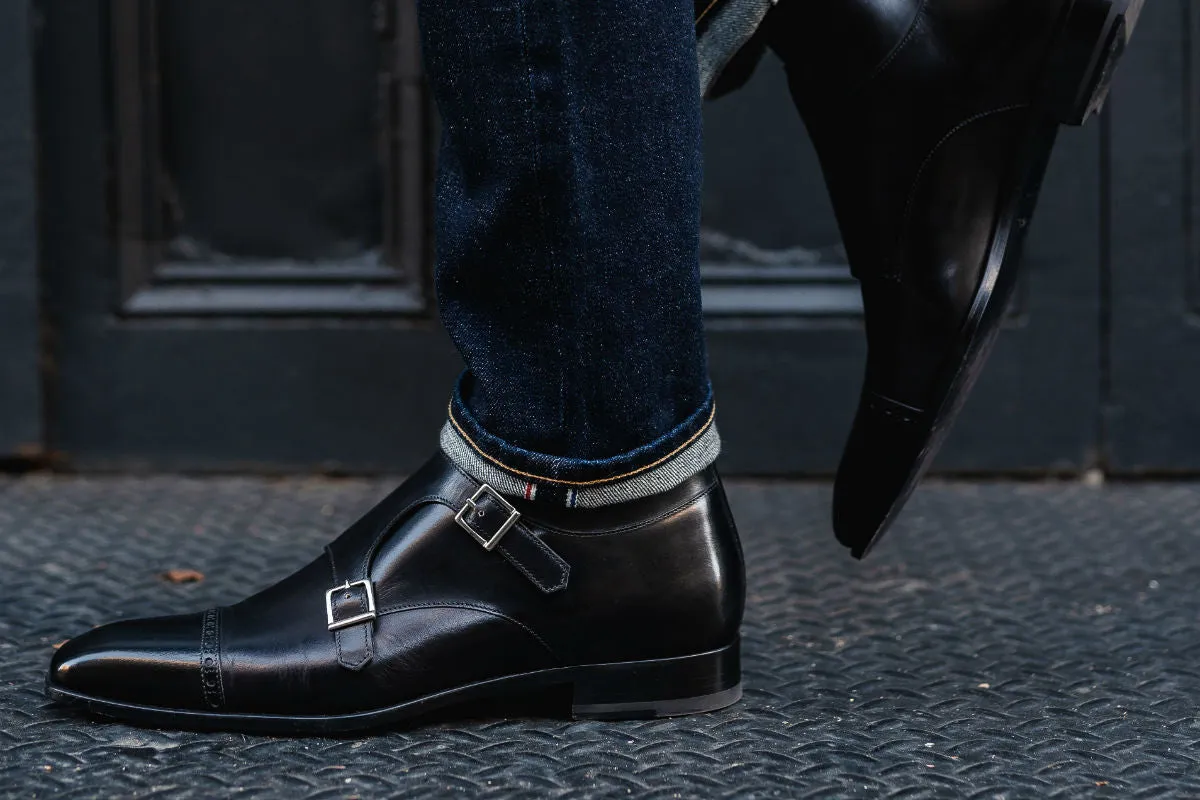 The Heston Double Monk Strap Boot - Nero