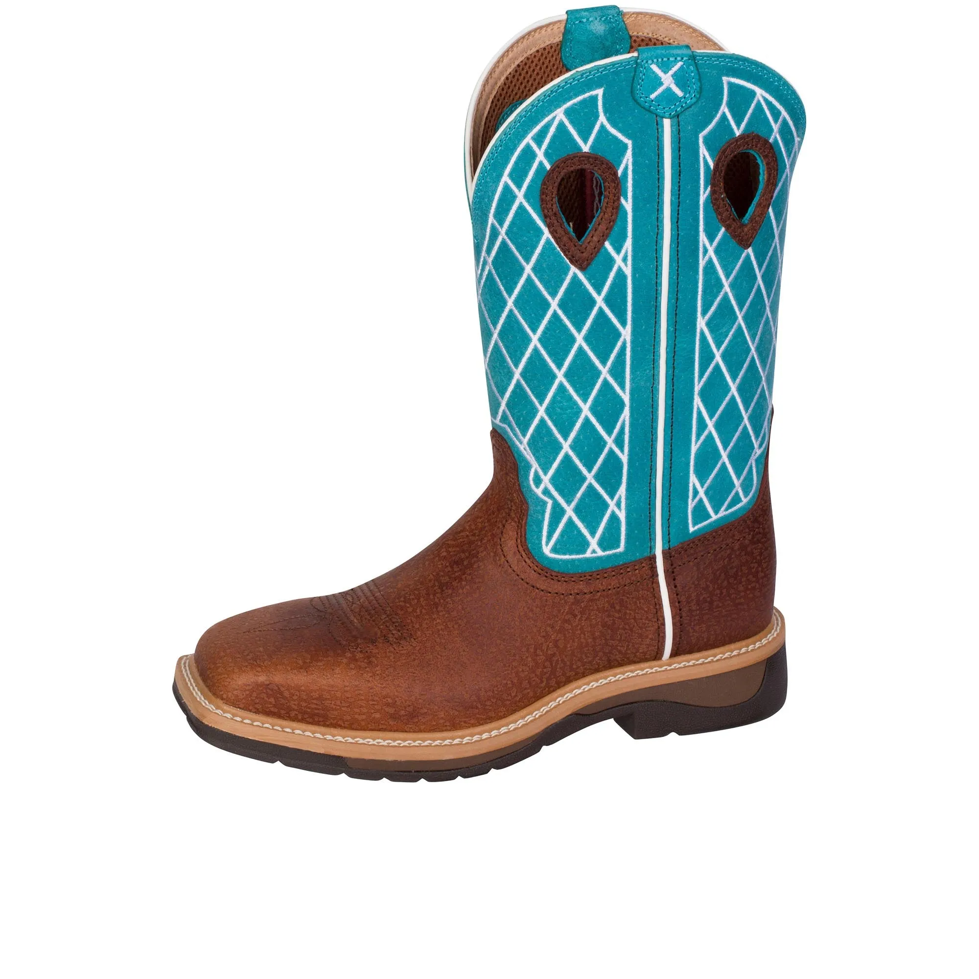 Twisted X 12 Inch Western Work Boot Steel Toe Brown Distressed Turquoise