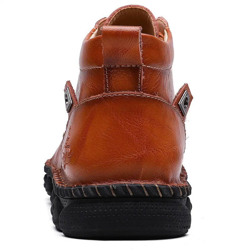 Winter Cowhide Casual Leather Shoes British Middle Cut Martin Boots